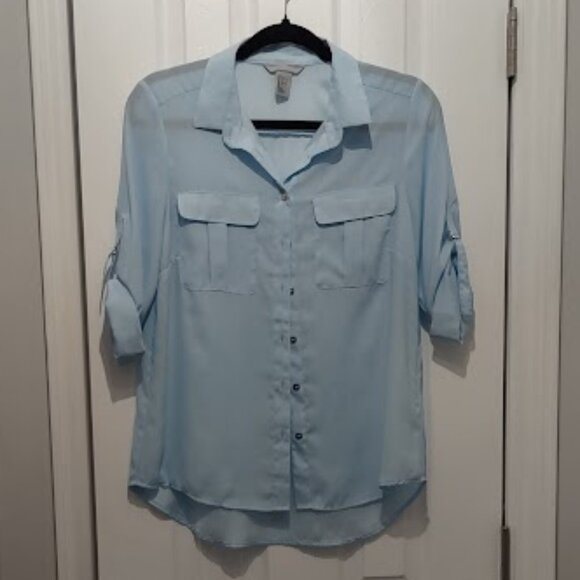 H&M Baby Blue Sheer Blouse - Picture 1 of 4